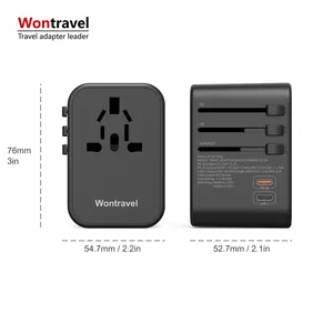 Wontravel Dual Type-C Adaptateur de voyage USB 35.5W PD Wall Power Adaptateur de voyage Multi Plug Adaptateur de voyage universel