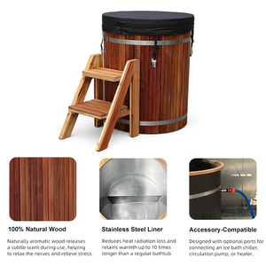 ICEMEND Sauna extérieur personnalisable en bois de cèdre rouge, grande taille, design moderne, avec bain froid intégré et spa - Product Image 5