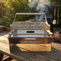 Barbecue d'extérieur portable en acier inoxydable thermolaqué, chariot à charbon de bois, hauteur réglable pour pique-nique, camping, rotation