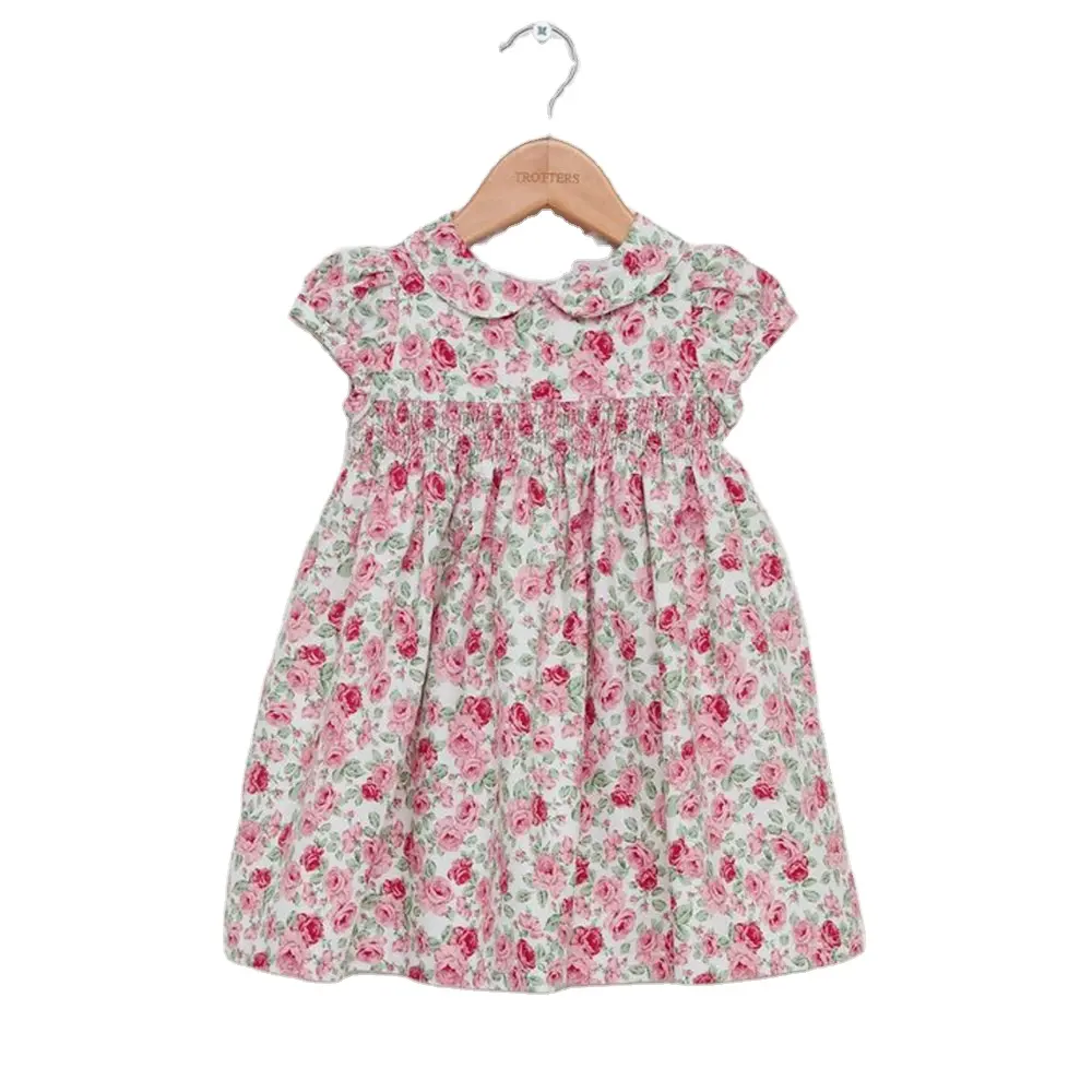 Vestido Floral rosa y rojo de alta calidad para niña de 10 años, con manga y cuello redondo, volantes, cintura elástica