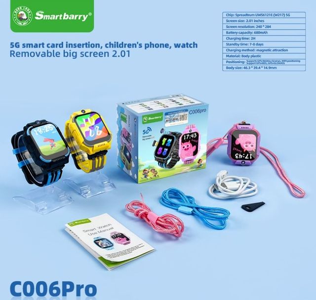 Portable Y68D Y80 Children Smartwatch, 4G SIM, HD Camera Thermometer, IP67 Waterproof 500mAh Magnetic Battery Watch