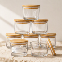Bocaux à bougies transparents de 4 oz, petits bocaux en verre à large ouverture avec couvercles en bambou pour la fabrication de bougies, conteneur en vrac