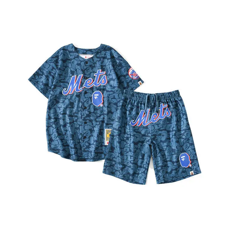 2022 Summer Bape baseball T-shirt set short-sleeved set breathable youth hip-hop half-sleeved shorts loose basketball shirt