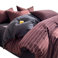 Parure de lit quatre pièces haut de gamme en coton pur 100% style japonais, jacquard teint en fil, sergé rayé lavé, anti-humidité