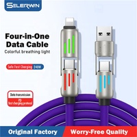Cable USB 4 en 1 de 6 mm de Grosor, Cable de Silicona Líquida de Carga Rápida para Teléfonos iPhone Tipo-C, Auriculares, Cable de Alimentación de 5A