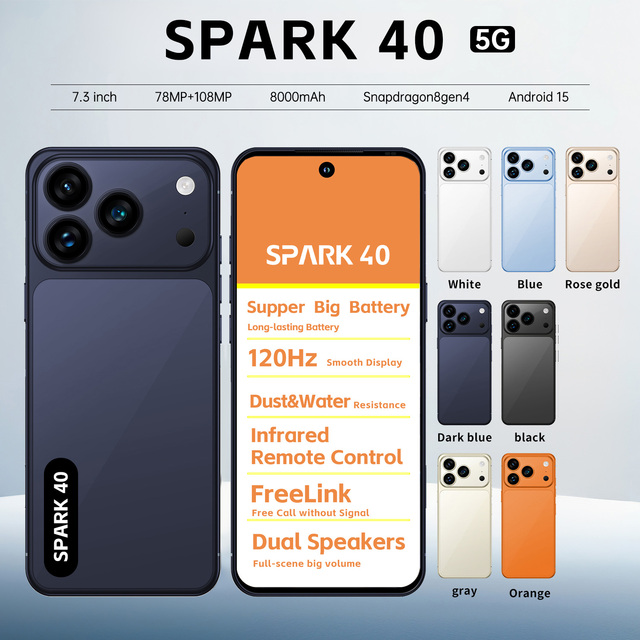 SPARK 40 5G Smartphone 7.3" Snapdragon 8 Gen4 120Hz 8000mAh 78MP+108MP Android 15 Unlocked