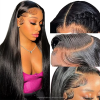 Perruques Lace Front de Qualité Supérieure Cheveux Humains pour Femmes Densité 180% HD Transparentes 28 Pouces Lisses Pré-Pluckées Sans Colle Dentelle Noir Naturel