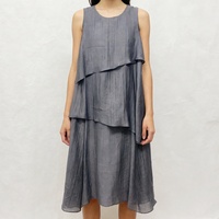 Robe midi grise sans manches à volants pour femme, col rond ample, fluide et décontractée pour l'été