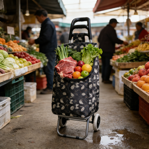 Chariot de courses pliable pour supermarché, structure en maille robuste, motif chat, 12 x 21 x 8 pouces, matériaux métalliques, entrepôt américain en stock - Product Image 5