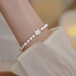 Pulsera de Cadena Chapada en Oro de 14K con Perlas Naturales de Agua Dulce y Plata <span class=keywords><strong>Tai</strong></span> 925 con Forma de Animalito para Mujer, Joyería Clásica MAY - Product Image 2