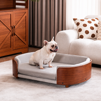 Canapé-lit pour animaux de compagnie en bois moderne, vente en gros du fabricant, avec coussin gris pour chats d'intérieur et petits chiens