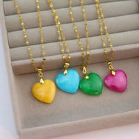 Pendentif en jade vert naturel en forme de cœur, collier en acier inoxydable plaqué or 18 carats pour femmes