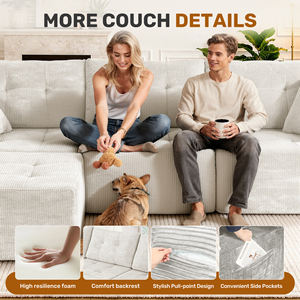 Sofá Modular de Terciopelo Moderno, Extensible y Convertible en Forma de L, Sin Necesidad de Ensamblaje, Espuma de Alta Resiliencia, Diseño con Puntos de Sujeción, Bolsillos Laterales - Product Image 3