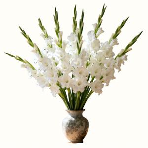 <span class=keywords><strong>Bouquet</strong></span> de 8 fleurs artificielles de gladiolus et d'orchidées |   Fleurs blanches et feuillage vert, tiges réalistes sans entretien pour les mariages - Product Image 3