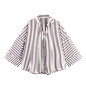 <span class=keywords><strong>Camicia</strong></span> Estiva 2025 Nuova Collezione <span class=keywords><strong>Donna</strong></span> Europea Americana Casual Slimming in <span class=keywords><strong>Lino</strong></span> con Bottoni a Righe Multicolore Eco-Friendly a Maniche Lunghe - Product Image 2