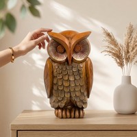 Figurine d'hibou en résine de style médiéval, imitation grain de bois, décoration d'intérieur, salon, bureau, pièce décorative artisanale, 9,8x14,8x9 cm