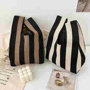 Women's Fashion Knitted Stripe Bags <b>Small</b> Knitted Tote <b>Handbags</b> Bag - Product Image 3