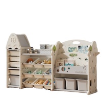 Meubles pour enfants, organisateur de rangement pour jouets avec étagère, étagère de présentation de jouets et de livres pour la salle de jeux des tout-petits avec bacs amovibles