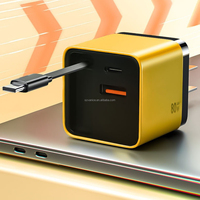Chargeur rapide GaN 80W Type-C PD avec câble de charge USB-C rétractable, compatible EU US UK, charge rapide USB Type C 80W