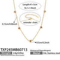 Parure de bijoux tendance européenne et américaine en acier inoxydable 316 plaqué or PVD 18 carats avec pendentif cœur incrusté de zircon, collier et bracelet