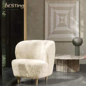 Diseño nórdico Retro Wabisabi Sala <span class=keywords><strong>de</strong></span> estar Silla <span class=keywords><strong>de</strong></span> salón Patas <span class=keywords><strong>de</strong></span> madera Sillón <span class=keywords><strong>de</strong></span> estancia Sherpa <span class=keywords><strong>de</strong></span> lujo - Product Image 1