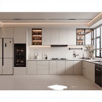 Meuble de cuisine modulaire en bois massif laqué blanc OEM avec évier, design personnalisé complet, ensemble d'armoires à portes plates