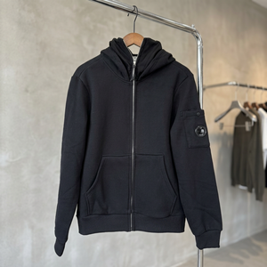 <b>Men's</b> <b>White</b> Hooded Zip-Up <b>Sweatshirt</b> Regular Fit Cotton French Terry Casual Autumn Wear Left Sleeve Logo Pocket Design - Product Image 5