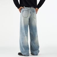 Pantalon décontracté pour homme en coton, coupe droite ample, style rétro américain, délavé, écologique, pour l'automne/hiver, jambe large, style urbain