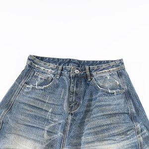 Vaqueros de mezclilla de corte <span class=keywords><strong>recto</strong></span> de tiro medio con efecto de ondas de agua de marca de moda para <span class=keywords><strong>hombre</strong></span>, estilo casual lavado de otoño, ajuste holgado, botones estilo hip hop - Product Image 4
