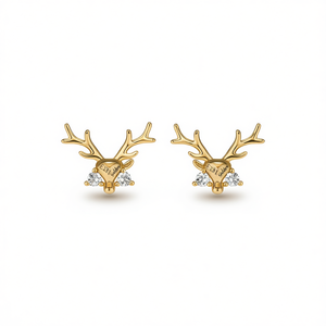 Pendientes E3281 Golden Deer con Cristales de Estrás, Corte Brillante Redondo, Engaste de Garra, Unisex, Lindos para Uso Diario - Product Image 1