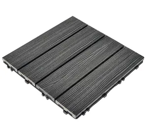 Anti-slip 300x300mm deep embossed wood grain interlocking outdoor plastic deck tiles wpc diy