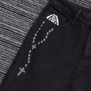 <span class=keywords><strong>Jean</strong></span> noir à jambe droite avec strass Jésus et croix sur la poche droite - Product Image 3