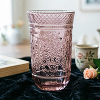 Verre à boire classique vintage en verre coloré, motif rose en relief, verre épais, sans danger pour les aliments, compatible lave-vaisselle, pour les fêtes, Funger