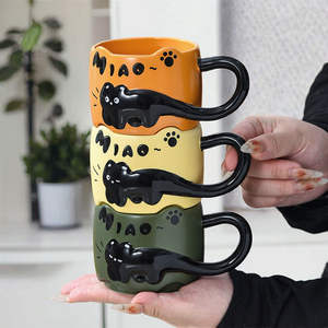 Taza de Cerámica con Diseño de Gato en Relieve, Apilable, de Porcelana, para Café, Leche, Té, Ideal para el Hogar o <span class=keywords><strong>Bistro</strong></span> - Product Image 3