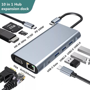 Đa chức năng USB Hub 10 trong 1pd sạc chuyển 100Mpbs <span class=keywords><strong>Ethernet</strong></span> USB C Loại C HUB máy tính xách tay Docking Station cho Macbook - Product Image 4
