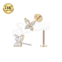 SUPERSTAR Bijoux Piercing Or 14K Sans Fil Threadless Labret Oreille Flat Back Tragus Helix en Gros