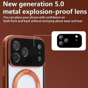 Coque transparente en métal aluminium avec anneau magnétique 360 pour iPhone 17 Pro Max 15 16 Plus °   Protection d'écran en verre trempé - Product Image 5