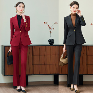 Women's Suit Set Red Black Polyester Elegant Autumn Full Sleeve Anti-Wrinkle Office Wear - Product Image 1