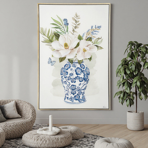 Cornice in tela dipinta a fiori in stile tradizionale cinese pittura floreale in porcellana bianca e blu per decorazioni artistiche da parete per interni - Product Image 2