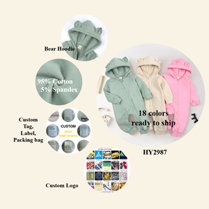 Tutina per Neonati in Cotone Tinta Unita, <span class=keywords><strong>Pagliaccetto</strong></span> <span class=keywords><strong>Invernale</strong></span> con Cappuccio a Orecchie di Orso e Cerniera, Abbigliamento per Neonati Maschi e Femmine - Product Image 2