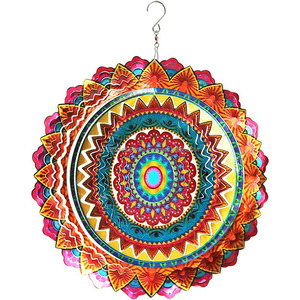 Mandala éolienne 3D, sculpture éolienne en métal découpé au laser, motif floral géométrique, décoration suspendue pour jardin, intérieur et extérieur - Product Image 3
