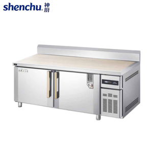 Plan de travail réfrigéré personnalisable sans dossier avec plateau en bois, bordure en acier inoxydable, équipement de réfrigération de cuisine robuste - Product Image 4