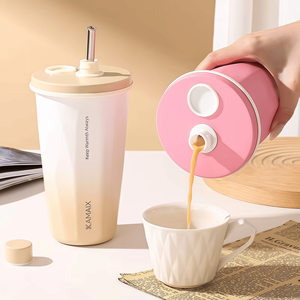 Nouvelle conception – Gourde isotherme en acier inoxydable 650/750 ml avec paille et bouchon magnétique – Bouteille d'eau sport portable – Mug à café pour voiture - Product Image 6