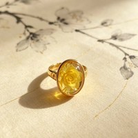 S925 Silber Bernstein Ring Handgeschnitzte Blume Retro China-Chic Ethnischer Stil Natürlicher Bernstein Offen Verstellbar