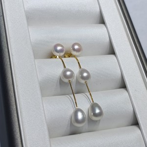 Dual-Purpose New Style 925 Sterling <strong>Silver</strong> Drop <strong>Long</strong> Chain Pearl <strong>Earrings</strong> 7-7.5mm Freshwater Rice Bead for Anniversary Party - Product Image 2