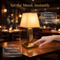 Lampes de table sans fil rechargeables en laiton avec abat-jour en tissu, pour mariage, restaurant, hôtel, avec chargeur