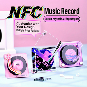 Porte-clés en acrylique NFC, mini <span class=keywords><strong>CD</strong></span>, disque vinyle personnalisé, porte-clés musical, mini album DIY, cadeau - Product Image 1