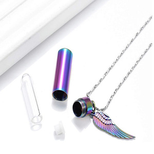 Liontin Kalung Wadah Abu Kremasi Baja Anti Karat Model Sayap Malaikat & Silinder Eternity - Product Image 3