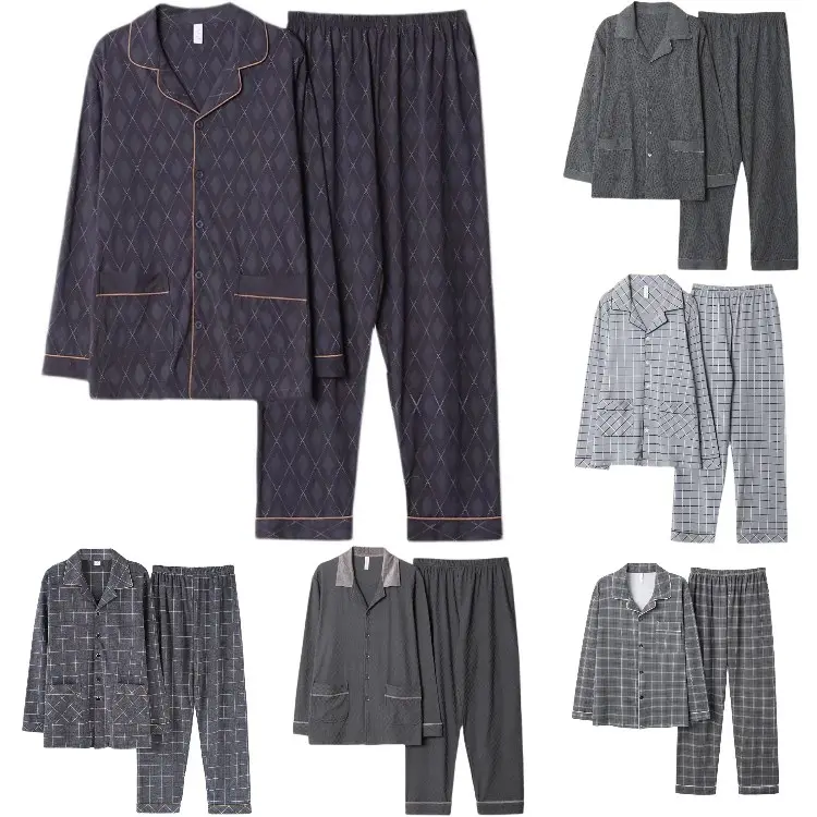 New pajamas Spring and autumn ice silk long sleeve home clothes jacquard large men's pajamas thin boys' casual night suit