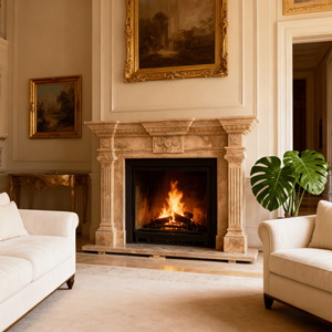 Cornice per Caminetto in Marmo Naturale Intagliata a Mano, Stile Europeo, Decorazione Interna in Pietra per Villa - Product Image 2